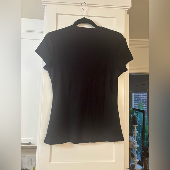 new Reformation Raelynn ribbed button up short sleeve knit cardigan top in black - Picture 3 of 5